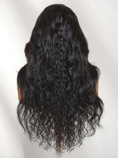 Sunber 180% Density 7x5 Bye Bye Knots Lace Water Wave Wig Layered Body Wave Style With Curtain Bangs