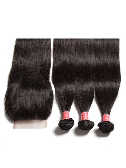 Sunber Hair Brazilian Virgin Hair Silky Straight Hair 3 Bundles Human Hair Weaves With 4x4 Lace Closure Flash Sale