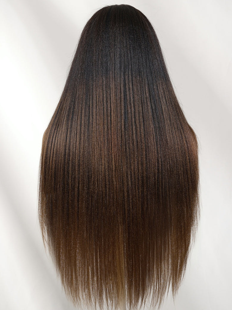 Sunber 7x5 Bye Bye knots Ombre Chestnut Brown Face-framing Feathered Layers Yaki Straight With Invisi Drawstring