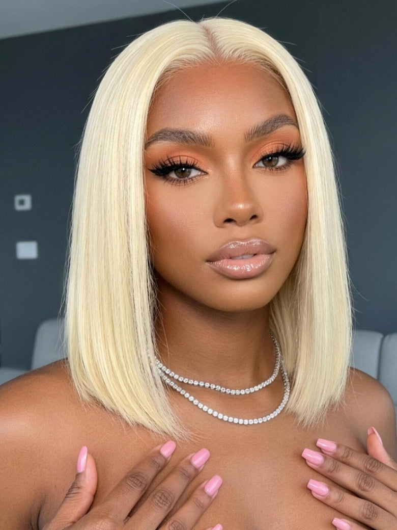 Sunber 613 Blonde Sleek Straight Bob 13x4 Lace Frontal Wig With Invisi Drawstring Flash Sale