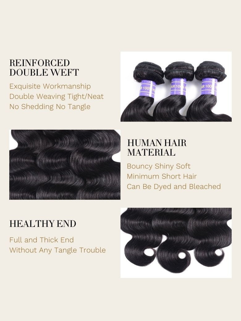 Sunber Hair Brazilian Body Wave Hair 3Bundles, 100% Virgin Human Hair Weave Flash Sale