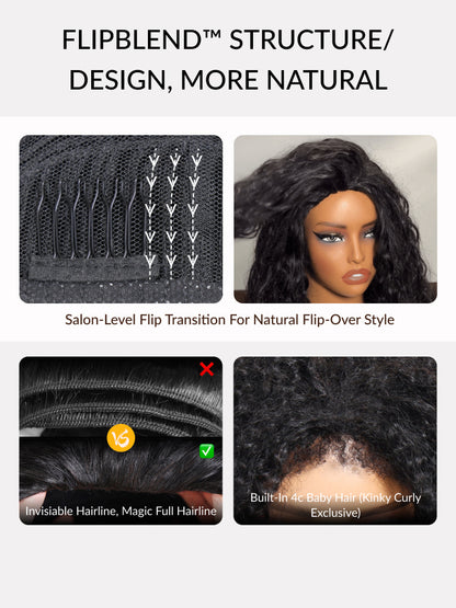 Sunber Blend &amp; Secure Blow-out Natural Black Yaki Straight Bob Half Wig With Invisi Drawstring