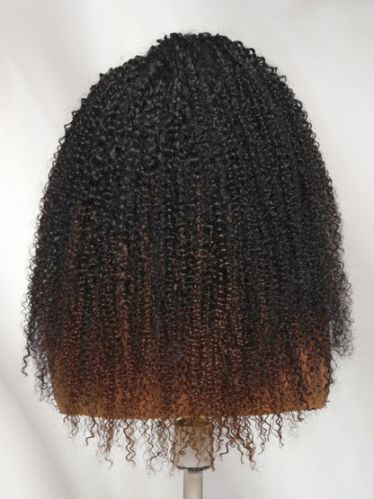Sunber 2-in-1 Half Wig Black to Brown Ombre Turn-Around Kinky Curly Glueless With Invisi Drawstring Flash Sale