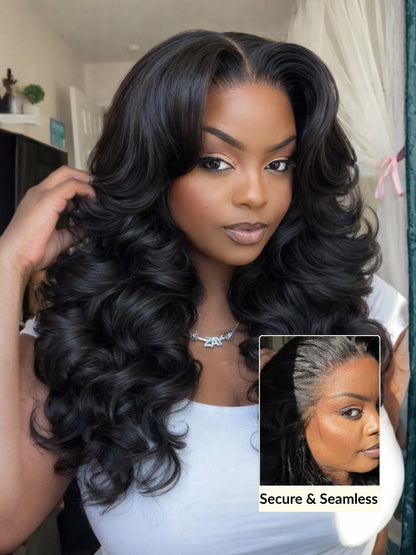 13x4 Pre-Everything 180% Density Loose Wave Glueless Lace Frontal Wig –Feathered Style and Elastic Drawstring Flash Sale