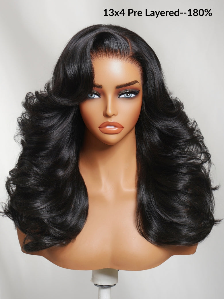 13x4 Pre-Everything 180% Density Loose Wave Glueless Lace Frontal Wig –Feathered Style and Elastic Drawstring Flash Sale