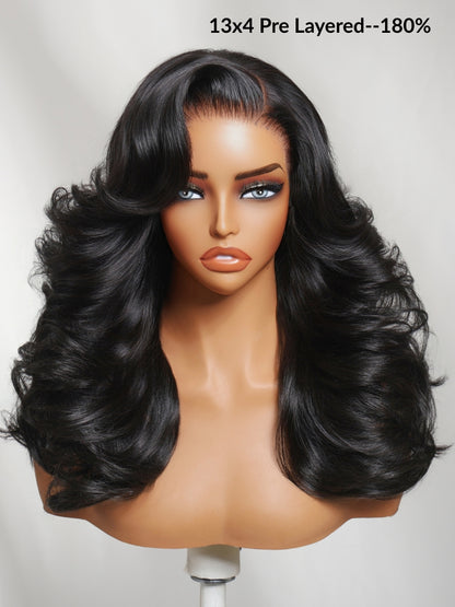 13x4 Pre-Everything 180% Density Loose Wave Glueless Lace Frontal Wig –Feathered Style and Elastic Drawstring Flash Sale