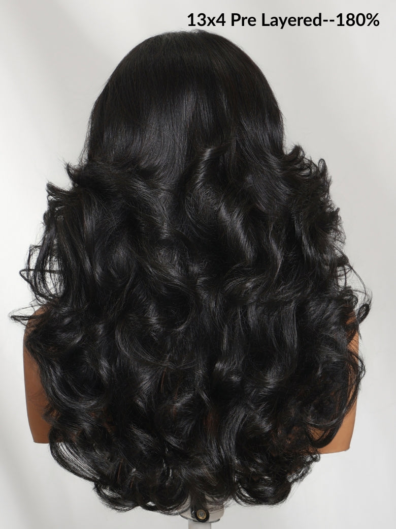 13x4 Pre-Everything 180% Density Loose Wave Glueless Lace Frontal Wig –Feathered Style and Elastic Drawstring Flash Sale