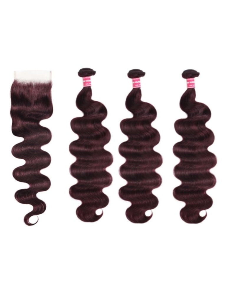 Flash Sale Sunber Body Wave Black Cherry Burgundy 3 Bundles With 4x4 Swiss Lace Closure
