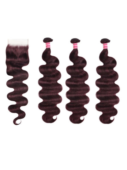 Flash Sale Sunber Body Wave Black Cherry Burgundy 3 Bundles With 4x4 Swiss Lace Closure