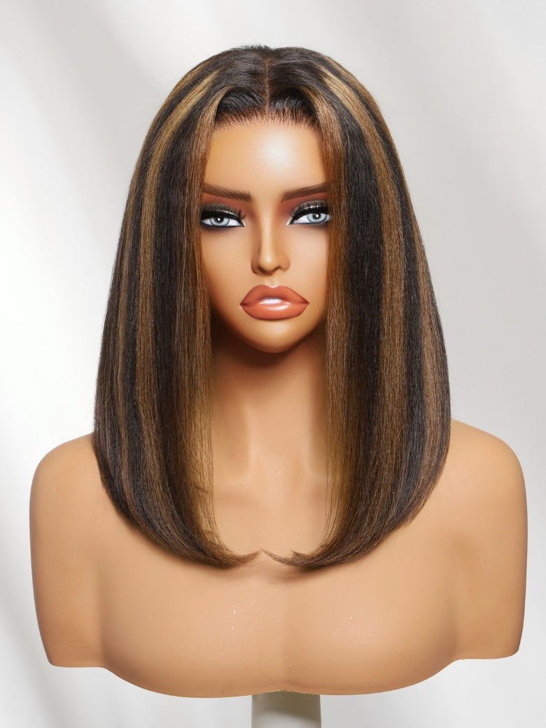 Extra 50% Off | Sunber Golden Brown Highlights 7x5 Bye Bye Knots Yaki Straight Lace Water Wave Lace Closure Wig With Pre Bleached Tiny Knots