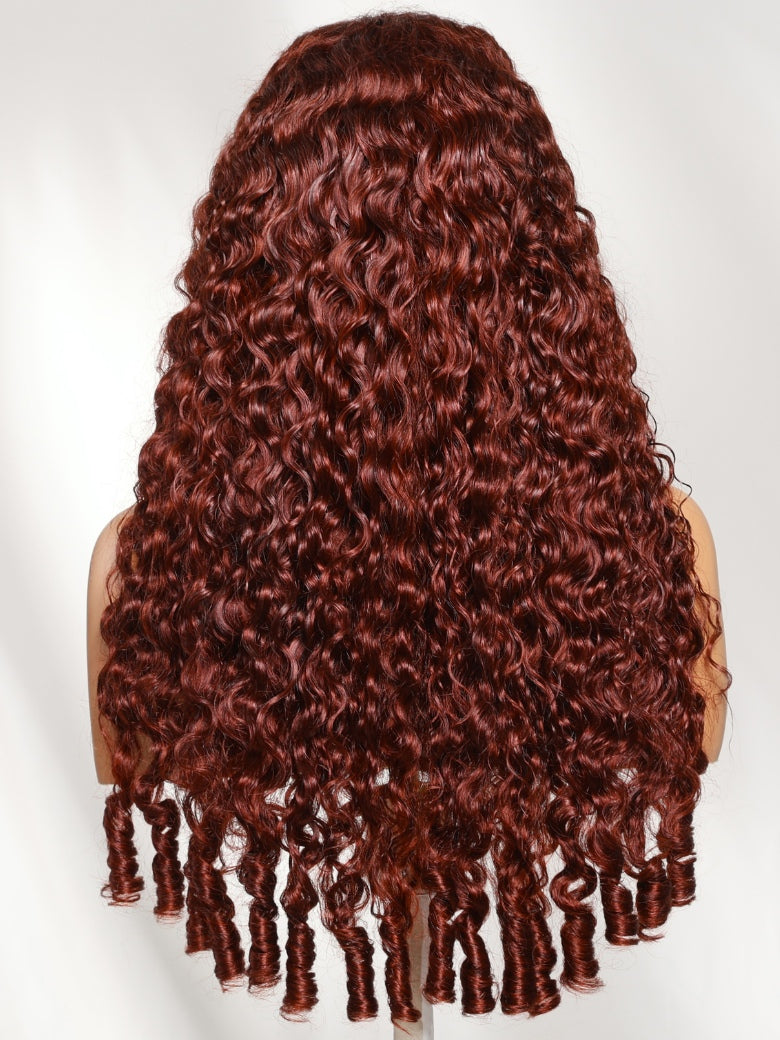 Sunber Reddish Brown Burmese Wavy 13x4 Pre Everything Lace Wig With Elastic Drawstring