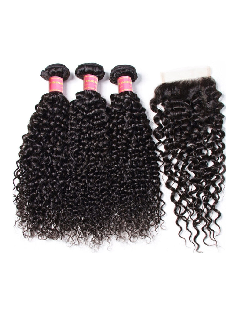 Sunber Hair Brazilian Virgin Jerry Curly Hair 3 Bundles with 4*4 Lace Closure 100% Human Hair Flash Sale