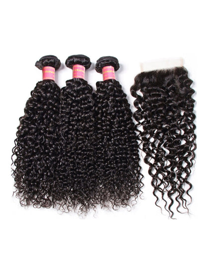 Sunber Hair Brazilian Virgin Jerry Curly Hair 3 Bundles with 4*4 Lace Closure 100% Human Hair Flash Sale