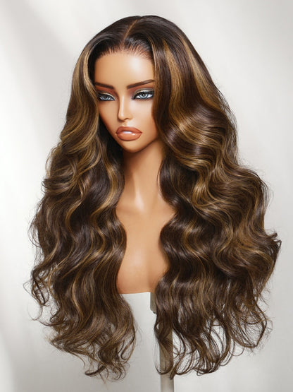 Sunber Body Wave 7x5 Pre Cut Lace Chocolate Brown Balayage Caramel Highlights With Invisi Drawstring