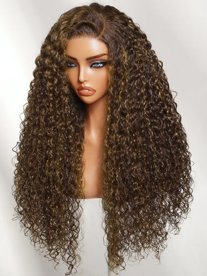 Sunber Jerry Curly 7x5 Bye Bye Knots Chocolate Brown With Caramel Highlights Colore Wig