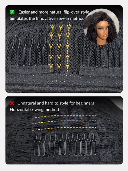 Sunber Blend &amp; Secure Blow-out Natural Black Yaki Straight Bob Half Wig With Invisi Drawstring