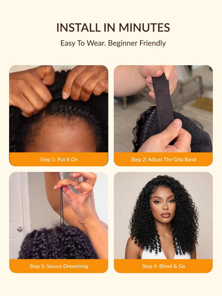Sunber Burmese Curly Glueless Install Half Wig with Finger Coily Ends Beginner Friendly Flash Sale