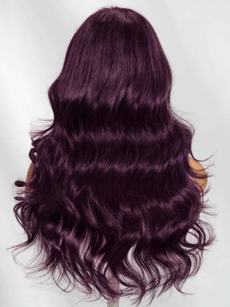 Sunber Purple Burgundy Body Wave 13x4 Lace No Slip Colored Wig with Invisi Drawstring