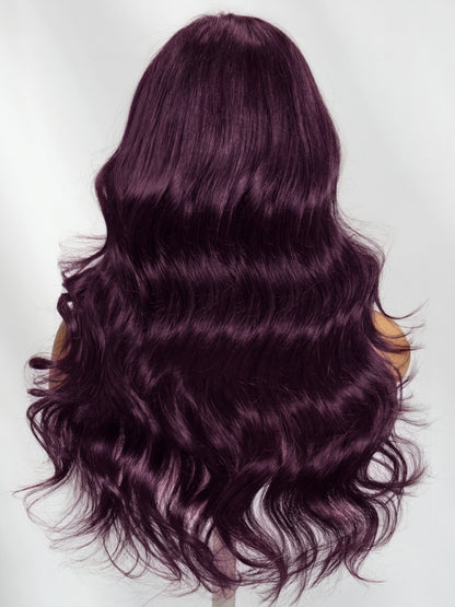 Sunber Purple Burgundy Body Wave 13x4 Lace No Slip Colored Wig with Invisi Drawstring
