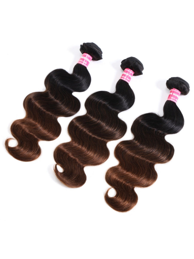Sunber Body Wave 2/3/4Pcs Virgin Hair Extensions With Black to Chestnut Brown Ombre Bundles