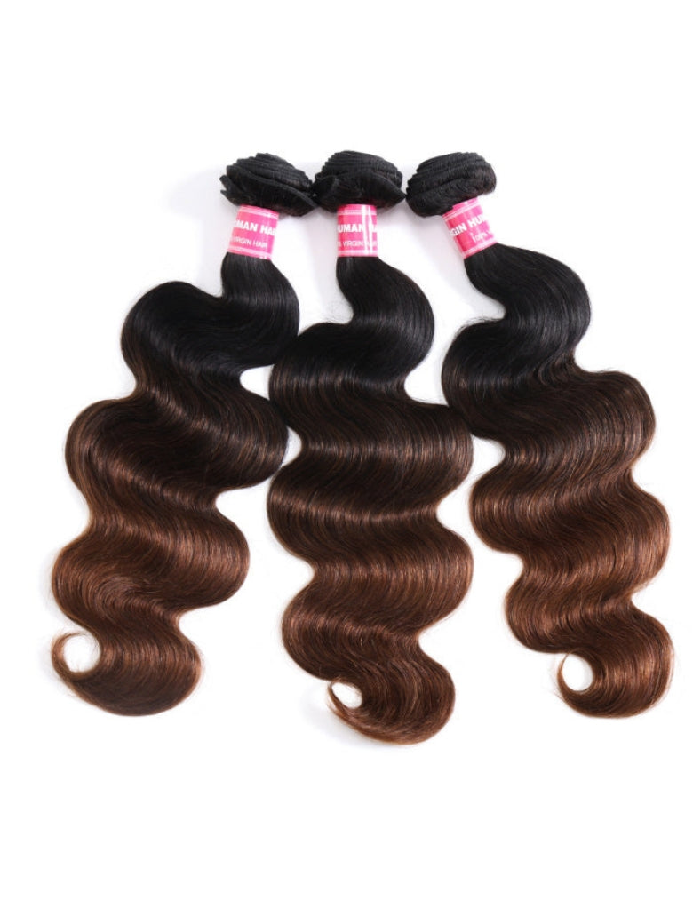 Sunber Body Wave 2/3/4Pcs Virgin Hair Extensions With Black to Chestnut Brown Ombre Bundles