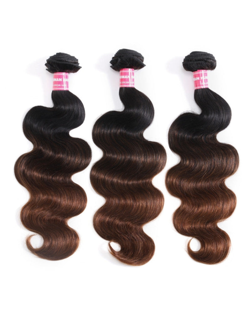 Sunber Body Wave 2/3/4Pcs Virgin Hair Extensions With Black to Chestnut Brown Ombre Bundles