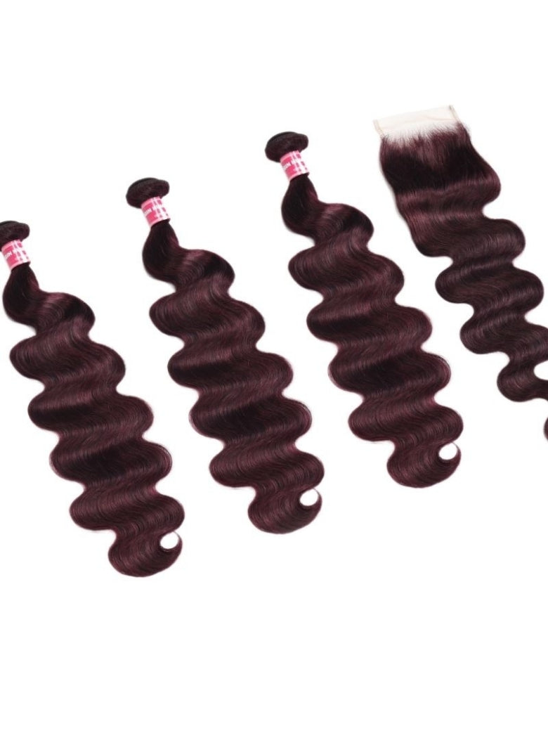 Flash Sale Sunber Body Wave Black Cherry Burgundy 3 Bundles With 4x4 Swiss Lace Closure