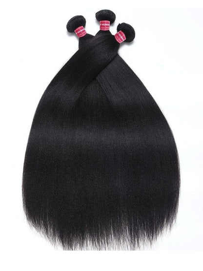 Flash Sale Sunber Yaki Straight Natural Black 3 Bundles With 4x4 Swiss Lace Closure