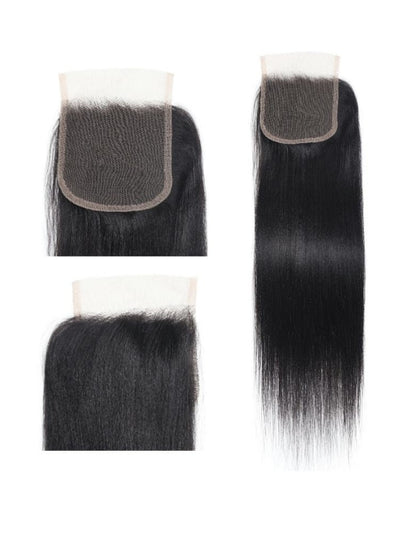 Flash Sale Sunber Yaki Straight Natural Black 3 Bundles With 4x4 Swiss Lace Closure