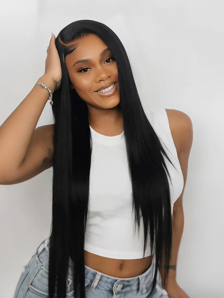 Flash Sale Sunber Yaki Straight Natural Black 3 Bundles With 4x4 Swiss Lace Closure