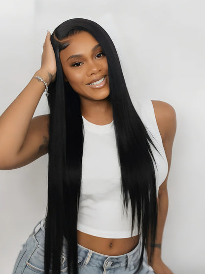 Flash Sale Sunber Yaki Straight Natural Black 3 Bundles With 4x4 Swiss Lace Closure