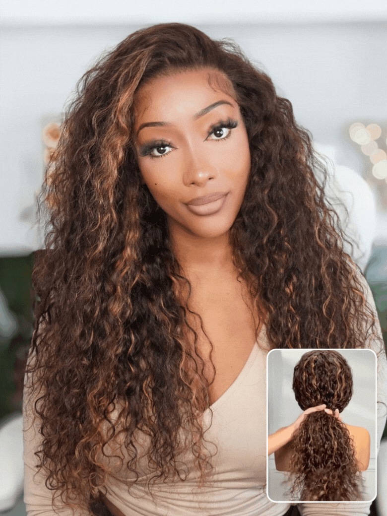 Extra 50% OFF | Sunber Sunber Piano Brown Highlight Curly 7x5 Bye Bye Knots Pre Cut Lace Wig