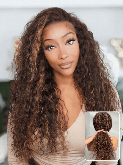 Extra 50% OFF | Sunber Sunber Piano Brown Highlight Curly 7x5 Bye Bye Knots Pre Cut Lace Wig