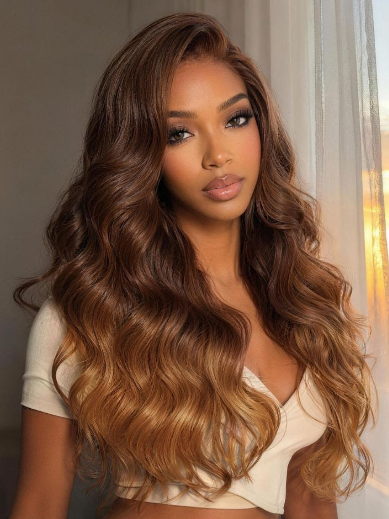 Sunber 13x4 Pre Everything Copper Auburn Ombre Body Wave Lace Frontal Wig With Elastic Drawstring