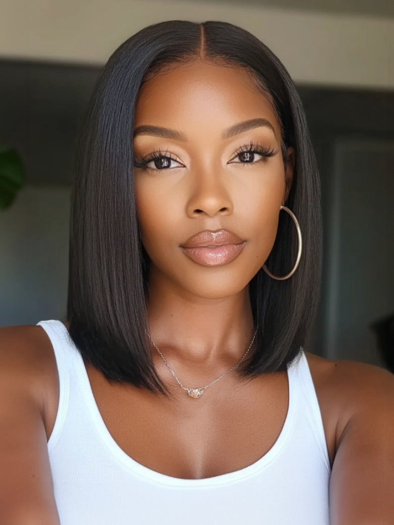 Sunber 7x5 No Slip Pre-Cut Lace Blunt Cut Silky Straight Bob Wig With Elastic Drawstring Flash Sale
