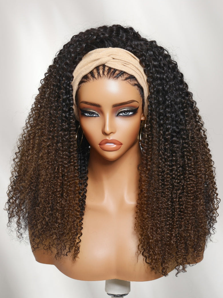 Sunber 2-in-1 Half Wig Black to Brown Ombre Turn-Around Kinky Curly Glueless With Invisi Drawstring Flash Sale