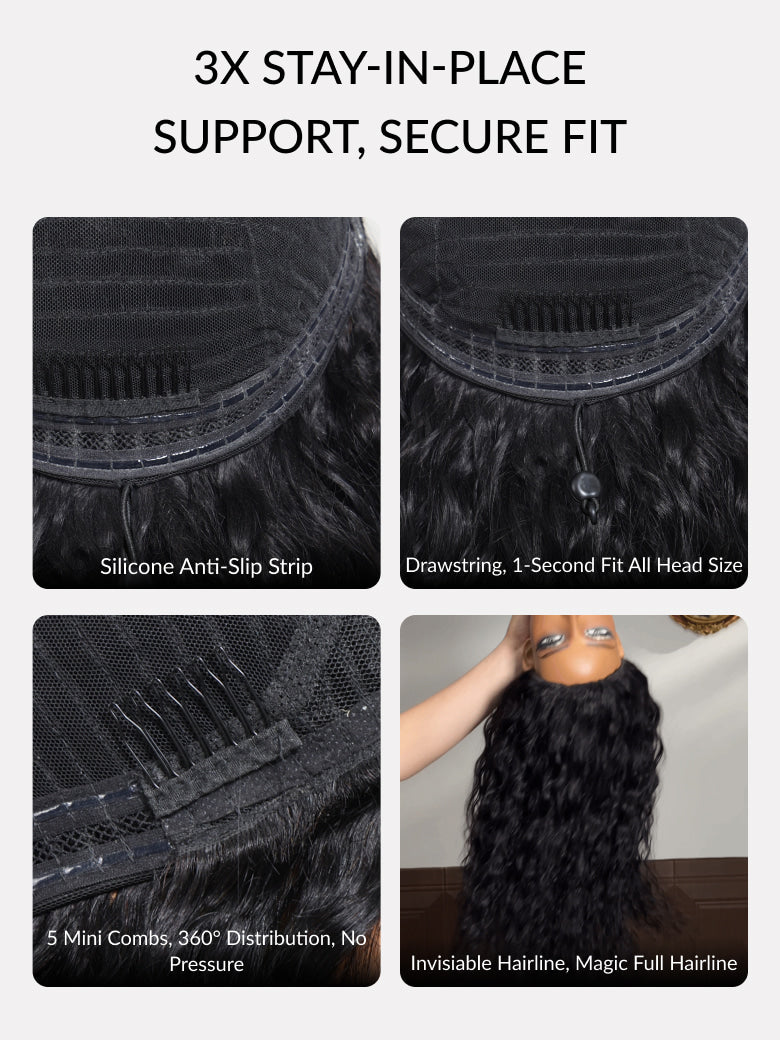 Sunber Blend & Secure Blow-out Natural Black Yaki Straight Bob Half Wig With Invisi Drawstring