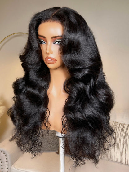 Sunber 180% Density 7x5 Bye Bye Knots Lace Water Wave Wig Layered Body Wave Style With Curtain Bangs