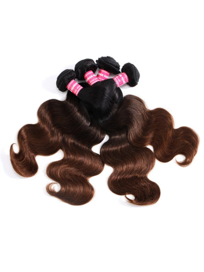 Sunber Body Wave 2/3/4Pcs Virgin Hair Extensions With Black to Chestnut Brown Ombre Bundles