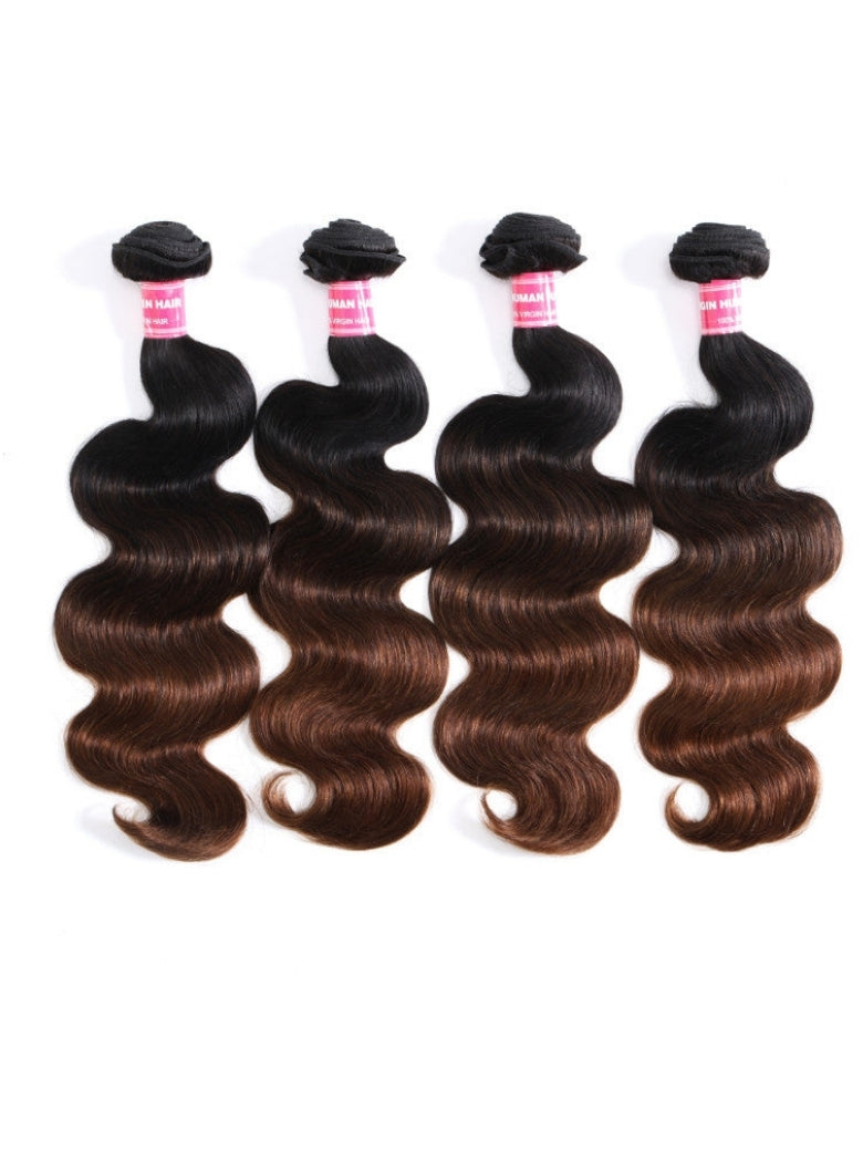 Sunber Body Wave 2/3/4Pcs Virgin Hair Extensions With Black to Chestnut Brown Ombre Bundles
