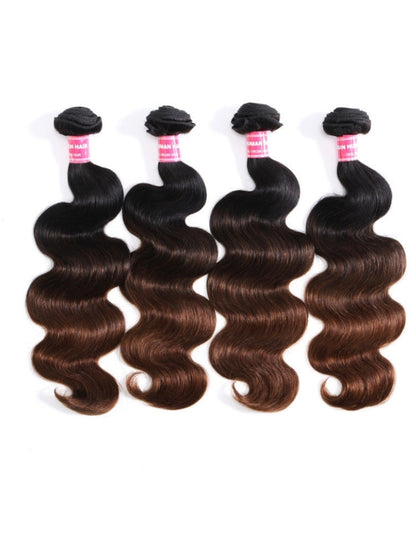 Sunber Body Wave 2/3/4Pcs Virgin Hair Extensions With Black to Chestnut Brown Ombre Bundles