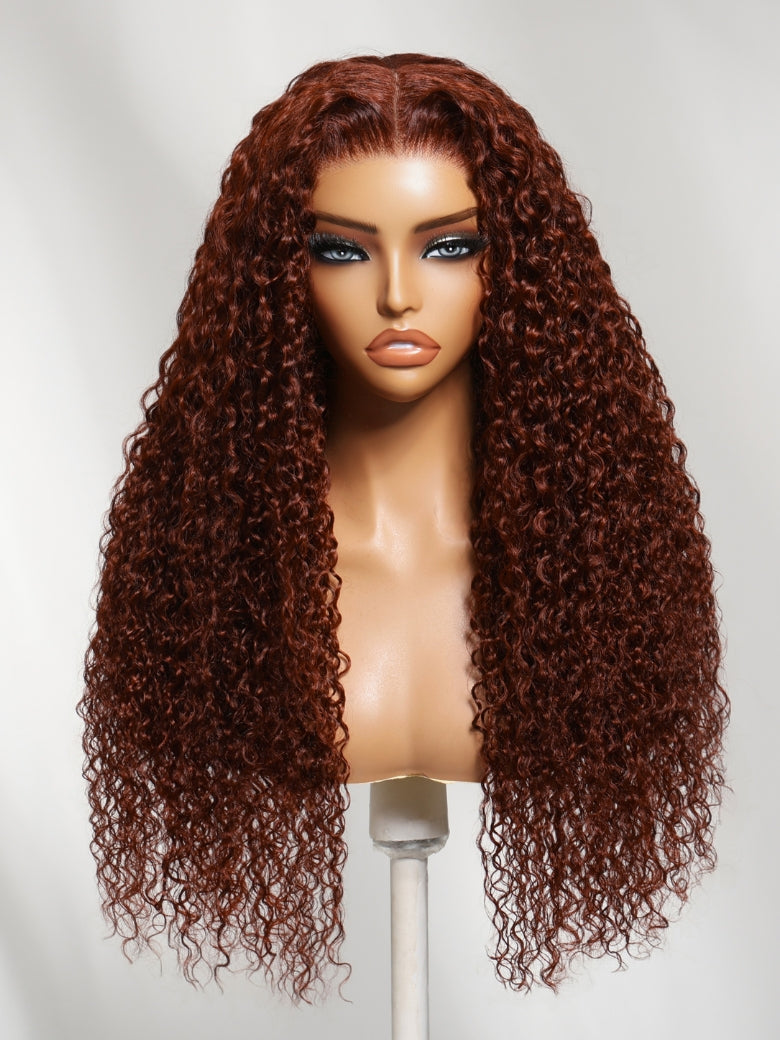 Sunber 7x5 Pre Cut Lace Reddish Brown Yaki Straight Bob/Jerry Curly Bye Bye Knots Gluelesss Invisible Knots Wig With Invisi Drawstring Flash Sale