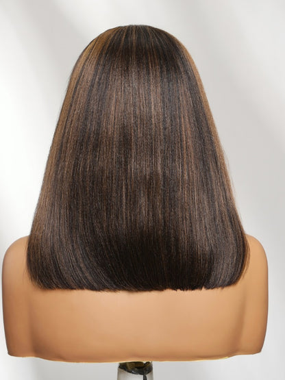 Extra 50% Off | Sunber Golden Brown Highlights 7x5 Bye Bye Knots Yaki Straight Lace Water Wave Lace Closure Wig With Pre Bleached Tiny Knots