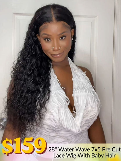 Low To $59 Sunber 150%-220% Density V Part/7x5 Pre Cut Lace Human Hair Glueless Wigs Flash Sale