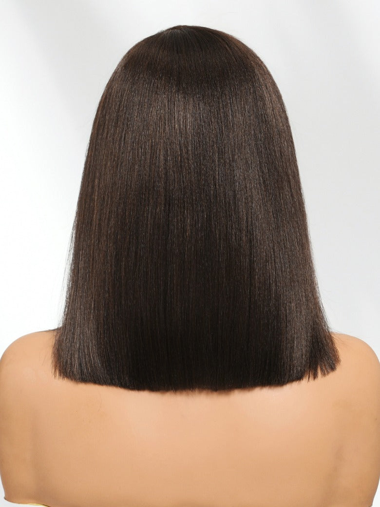 Sunber 7x5 Pre Cut Side Part Yaki Straight Bob Rich Espresso Brown Shoulder-Length Lace Wig with Invisi Drawstring Flash Sale