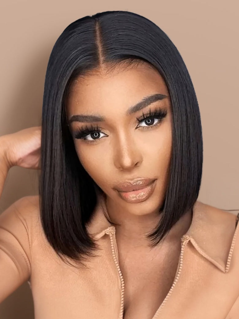 Sunber 7x5 No Slip Pre-Cut Lace Blunt Cut Silky Straight Bob Wig With Elastic Drawstring Flash Sale