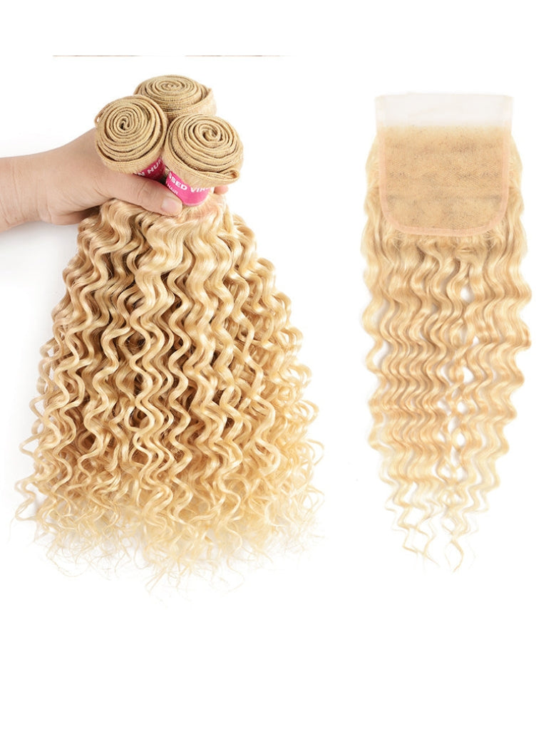 Sunber Hair 613 Blonde Deep Wave 3PCS  With 4X4 Lace Closure 100% Virgin Human Hair Weaves