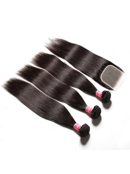 Sunber Hair 3 Bundles Straight Hair With 4*4 Transparent Lace Closure Flash Sale