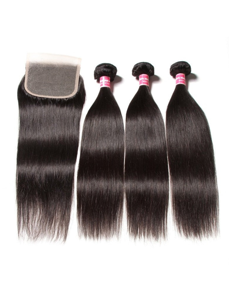 Sunber Hair 3 Bundles Straight Hair With 4*4 Transparent Lace Closure Flash Sale