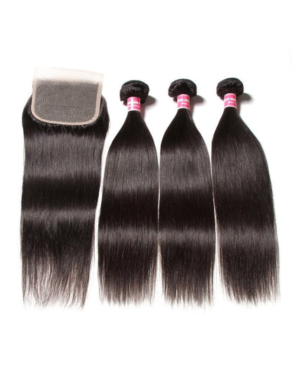 Sunber Hair 3 Bundles Straight Hair With 4*4 Transparent Lace Closure Flash Sale